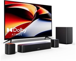 SnelShoppen - 5.1 Surround Sound System met Dolby Atmos, TV Soundbar met Subwoofer, App Controle, 2 Surround Speakers, HDMI eARC/OPT/AUX/BT, Ideaal vo