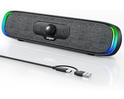 SnelShoppen - USB C Bluetooth RGB Soundbar Luidspreker voor PC, Laptop, Monitor - Compacte Computerluidspreker met 3 LED Lichteffecten voor Gaming en