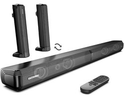 Soundbar - 2-in-1 - 2.2ch Soundbar voor TV - Stereo - Luidsprekers - BT 5.3 - 100W - 87dB - 3 EQ-modi - Zwart - Luidsprekerkabels - Speaker