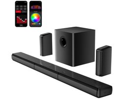 Soundbar - 7.1ch - Soundbar voor TV - Afneembare Soundbar - met 2 Surround-Luidsprekers - Subwoofer - RGB - APP-bediening - 102dB - 45Hz-20KHz - Compatibel met AUX - Optical Input - USB - Bluetooth - HDMI - Zwart