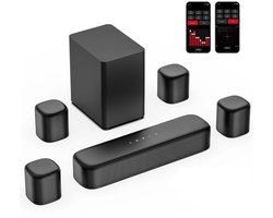 Soundbar - Soundbars voor tv en Theater - 7.1CH Voor TV & Thuisbioscoop - 4 Surround Speakers Bluetooth 5.3 - Zwart - Compatibel met AUX - Soundbar met Subwoofer 350W -Optical - Input - USB - HDMI - Ingebouwd mic