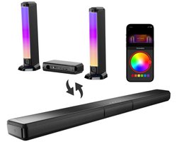 Soundbar - Soundbars voor TV en Theater - Soundbar met Subwoofer - 5.0ch - Afneembare - Met App-bediening - HDMI - ARC - OPT - AUX - Sound Bar voor Smart TV - Met RGB-verlichting - Zwart