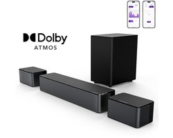 ULTIMEA 5.1-kanaals Dolby Atmos-soundbar met draadloze subwoofer, 2 surround-luidsprekers en slimme app-bediening - Zwart