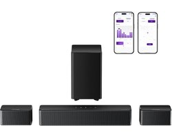 ULTIMEA 5.1 Soundbar voor tv, 410W piekvermogen, surround sound-systeem, draadloze subwoofer basversterking, app-bediening, Poseidon M4T