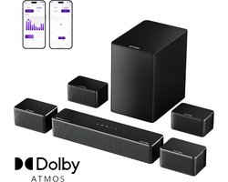 ULTIMEA Poseidon D80 Boom - 7.1ch Dolby Atmos Soundbar - 6.5” Draadloze Subwoofer - Soundbar voor TV - Zwart