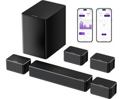 ULTIMEA Soundbar met 6,5" draadloze subwoofer en 4 surroundspeakers, 7.1-kanaals surround sound, Smart app-bediening - Zwart