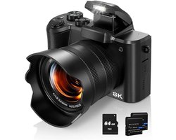 Norvia - 8K Digitale Camera - 88MP Fotoresolutie - WiFi - Autofocus - Vlogcamera Met Dubbele Lens - Touchscreen - 16x Zoom - Zwart