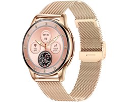 1,32 inch AMOLED Smartwatch voor dames met telefoonfunctie, 5 ATM fitnesshorloge met stappenteller hartslag, SpO2, slaapmonitor, sporthorloge activiteitentracker voor Android iOS, goud