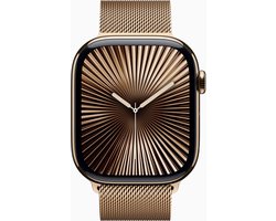 Apple Watch Series 10 - Wifi + 4G - 46mm - Gouden Titanium Case met Gouden Milanese band - S/M