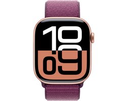 Apple Watch Series 10 - Wifi + 4G - 46mm - Rose Gouden Aluminium Case met Plum Geweven Sportbandje