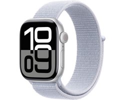 Apple Watch Series 10 - Wifi + 4G - 46mm - Zilveren Aluminium Case met Blauw Cloud Geweven Sportbandje