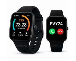 Evy24 Smartwatch - Smartwatch Dames en Heren - Stappenteller - Hartslagmeter - Slaapmonitor - Multisport - Geschikt voor Android en iOS - Zwart