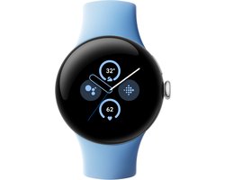 Google Pixel Watch 2 - Zilver - Met GPS - Hartslagmonitor - Stressmanagement - Blauwe Siliconenband