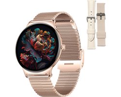 Hibousee Smartwatch voor Dames met Bluetooth Bellen, Gezondheid & Fitness Tracker – Stappenteller, Hartslagmeter, Slaapmonitor – iOS & Android - Incl 3 bandjes
