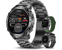 Maoo Titan GPS - GPS Smartwatch Heren - Rugged Sporthorloge - 1,46 inch - 3 Bandjes - Stappenteller - Hartslagmeter - Slaapmonitor - Belfunctie - LED Zaklamp - 100+ Sportmodi - Geschikt voor Android en iOS - Gun Metal