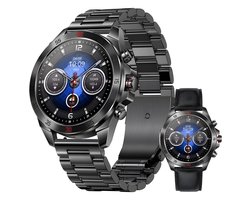 Royal Empire Amoled PRO Smartwatch - Smartwatch Heren - Stappenteller - Bloeddrukmeter - Hartslagmeter - Slaapmonitor - RVS en Leren bandje - Multisport - 46MM - Geschikt voor alle Smartphones - Kleur Zwart