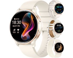 Siltcon® Auréa Pro - GPS Smartwatch Dames Beige Champagne Gold- Horloge Dames - Stappenteller Horloge Dames - Sporthorloge Dames - Hartslagmeter - Slaapmonitor - Saturatiemeter - Belfunctie - Universeel - AMOLED - RVS - Elke pols - Strava - 4 Bandjes