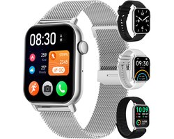 Siltcon® Smartwatch Dames Pro - Smartwatch Heren Pro - Sporthorloge Dames & Heren - Stappenteller Horloge - Hartslagmeter – Bloeddrukmeter - Slaapmonitor - Saturatiemeter - Belfunctie - Elke Smartphone - RVS - Incl. 4 Bandjes - Zilver