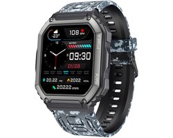 Smartwatch voor heren met telefoonfunctie, 1,8 inch AMOLED 5 ATM waterdicht fitnesshorloge met zaklamp, stappenteller, hartslag, SpO2, sporthorloge activiteitentracker geschikt voor Android iOS (camouflage）