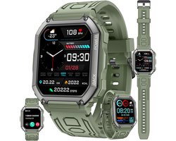 Smartwatch voor heren met telefoonfunctie, 1,8 inch - waterdicht fitnesshorloge met zaklamp, stappenteller, hartslag, SpO2, sporthorloge activiteitentracker voor Android iOS (groen)