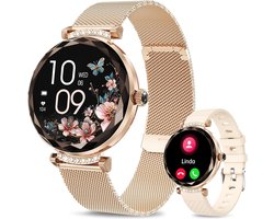 Synyq Diamond Smartwatch Dames Rosé-Goud - 39mm - AMOLED Scherm - 2 Bandjes - Horloge met Belfunctie - Bloeddrukmeter - Stappenteller - Dames Horloge -Android en iOS