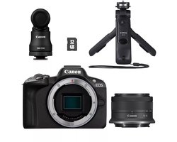 Canon EOS R50 Zwart Content Creator kit + RF-S 18-45mm IS STM - Systeemcamera - 24.2 MP - 4K Video - Kantelbaar touchscreen - Statief met afstandbediening - Microfoon - Geheugenkaart - Inclusief standaard zoomlens