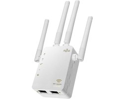 1200 Mbps Dual-Band - 2,4 GHz en 5 GHz - WiFi-signaalversterker - Repeater - WPS-ondersteuning - Uitgerust met Ethernet LAN-poort en 4 2 dBi-antennes - Bereik tot 200 vierkante meter - Geschikt voor alle WiFi-apparaten - Wit