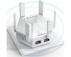 2026 WiFi-extender en signaalversterker voor thuis – Krachtige WiFi-booster met 6 antennes – Bereik tot ca. 930 m² (10.000 sq. ft.), 1200 Mbps Dual-Band (5 GHz/2,4 GHz), draadloze internetversterker/WiFi-repeater voor groot bereik