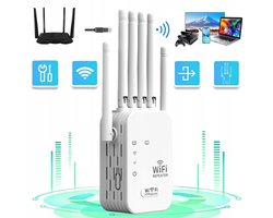 2,4 GHz wifi-Signaalversterker Met 6 Externe Antennes Ethernetpoort En Wlan-Repeater – 300 Mbps Bereik Van 10-15 M Ondersteunt 55 Apparaten Wpa/Wpa2-Beveiliging – Voor Thuis En Op Kantoor
