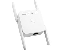 casalora - Wifi repeaters 1200 Mbps - Wifi Booster 2.4G - Lange Range Extender - 5G Wifi Signaal versterker - 1 Ethernet-poort - Wit - 82x72x55 mm