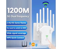 Draadloze repeater WiFi-signaalversterker dual-band thuisversterker 1200M wit