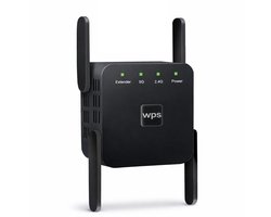 DrPhone WR1 PRO - WiFi Versterker – 1200Mbps Dual Band – 2.4GHz & 5GHz Extender – 4 Antennes – Groot Bereik – Zwart