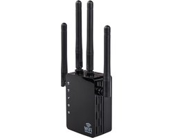 DrPhone WR4 Pro WiFi Versterker – 1200Mbps Dual Band (2.4GHz 300 + 5GHz 866) – 2x LAN – WPS – 4 Antennes – Zwart