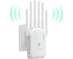 Elkuaie WiFi Versterker - 6 Externe Antennes - Dekking Tot 300 M² En Snelheid Van 300 Mbit/s - 1 Stuk - Voor Woning En Kantoor Wit