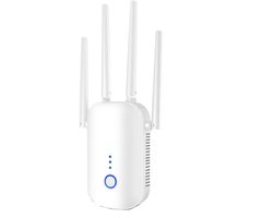 Gigicial Wi-Fi-signaalversterker - Wi-Fi-repeater - Dual-band AX3000, tot 3000 Mbps, met 4 5 dBi-antennes - 1 stuk - Geschikt voor grote huizen. Wit