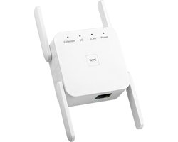 Kraftverdia - Wifi repeaters 1200 Mbps - Wifi Booster 2.4G - Lange Range Extender - 5G Wifi Signaal versterker - 1 Ethernet-poort - Wit - 82x72x55 mm