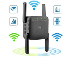 Kraftverdia - Wifi repeaters 1200 Mbps - Wifi Booster 2.4G - Lange Range Extender - 5G Wifi Signaal versterker - 1 Ethernet-poort - Zwart - 82x72x55 mm