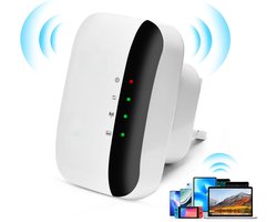 QEVA Wifi Versterker - Wifi Repeater - Wifi Extender - Wit - 12cm x 10cm x 7cm