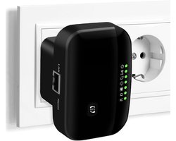QEVA Wifi Versterker - Wifi Repeater - Wifi Extender - Zwart - 12cm x 11cm x 7cm