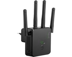 QTTVBTNA -Super WiFi Repeater - 1200 Mbps - WPS Knop - WiFi Versterker - WiFi Extender - WiFi Booster - zwart