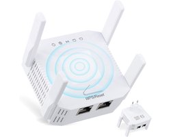 RUX® Wifi Versterker Stopcontact - Wifi Versterker - 1200 Mbit/s - 4 Antennes, wit - ‎‎10cm x 9cm x 8cm