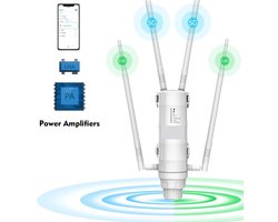 Serolux® - Wifi versterker -Wifi versterker stopcontact - Dual-band ondersteuning (2.4GHz & 5GHz) - Tot 500 meter - 4 afneembare 7dBi omni-antennes - PoE-ondersteuning - IP57 - Maximale netwerkveiligheid - App bediening - Wit
