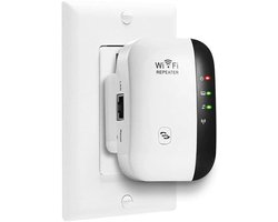 WiFi-bereikvergroter / signaalversterker tot 300 Mbps, snelle 2,4 GHz draadloze WiFi-repeater met ingebouwde antennes en Ethernet-poort, 360° WiFi-dekking, eenvoudig te installeren (wit)