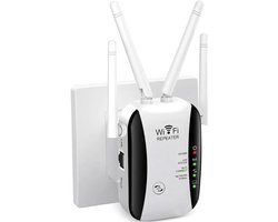 WiFi-booster, WiFi-extender, WiFi-signaalversterker met groot bereik, 4 antennes voor dekking van 465 m² & 50 apparaten, 2026 internet-repeater met Ethernet-poort, snelle installatie, EU-stekker, wit