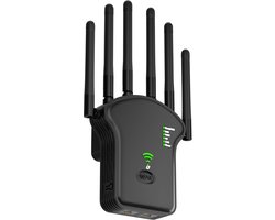 WiFi Extender Signaalversterker - Zwart - 1 verpakking - voor thuis - Dual Band 5GHz/2.4GHz Draadloze Signaalversterker & Repeater tot 1200Mbps Snelheid