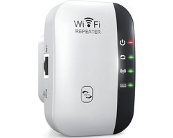 Wifi-repeater 2,4 GHz, 300 Mbit/s, WLAN-versterker, Ethernet-poort, WPS, Access Point, Repeater modus, led uitschakelbaar, compatibel met alle WLAN-apparaten, internetversterker