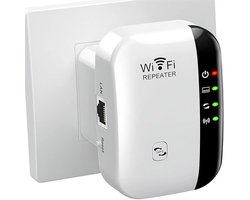 WiFi Repeater 300Mbps - 2.4GHz Range Extender met Ethernetpoort - Versterkt Signaal - WPS Beveiligd - Voor Huis & Kantoor - Compact Design - Wit - 1 Stuk