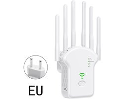 WiFi-repeater, WiFi-versterker, 1200 Mbps, WiFi-bereikverlenger, dual-band WiFi-signaalversterker, met 6 externe antennes, LAN/WAN-poort, wit.