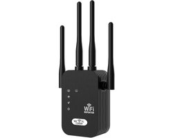 WiFi-signaalversterker - 5G 1200M 4-antenne zwarte WiFi-extender voor thuis en op kantoor