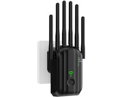 WiFi-signaalversterker voor thuis – bereik tot ca. 930 m² en ondersteuning voor meer dan 88 apparaten – nieuwe, 6x snellere draadloze WiFi-repeater met Ethernet-poort – compatibel met alle routers (zwart)